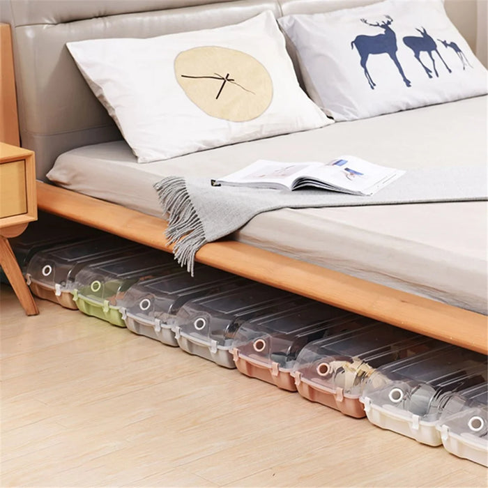 4PCS Thickened Shoe Organizer Clear Design Plastic Storage Box Shoe Rack Holder for Home, Size: L - Pink - 4