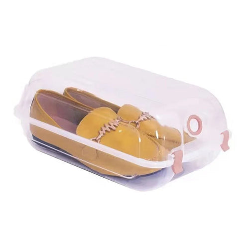 Dustproof Thickened Shoe Storage Box Home Shoe Organizer Transparent Plastic Organization Bin Case, Size: L - Pink - 1
