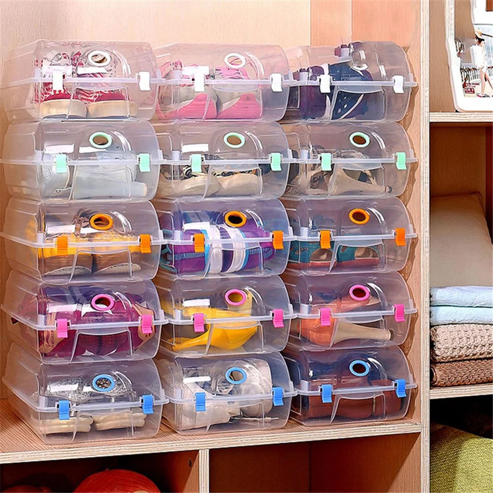 Dustproof Thickened Shoe Storage Box Home Shoe Organizer Transparent Plastic Organization Bin Case, Size: L - Pink - 3