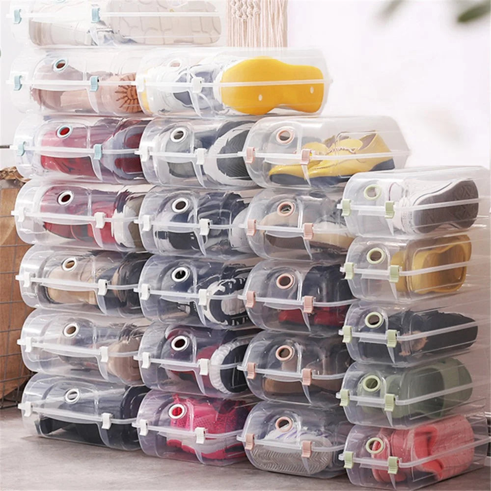 Dustproof Thickened Shoe Storage Box Home Shoe Organizer Transparent Plastic Organization Bin Case, Size: L - Pink - 4