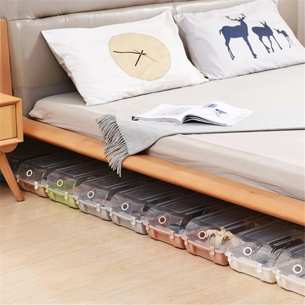 Dustproof Thickened Shoe Storage Box Home Shoe Organizer Transparent Plastic Organization Bin Case, Size: L - Pink - 5