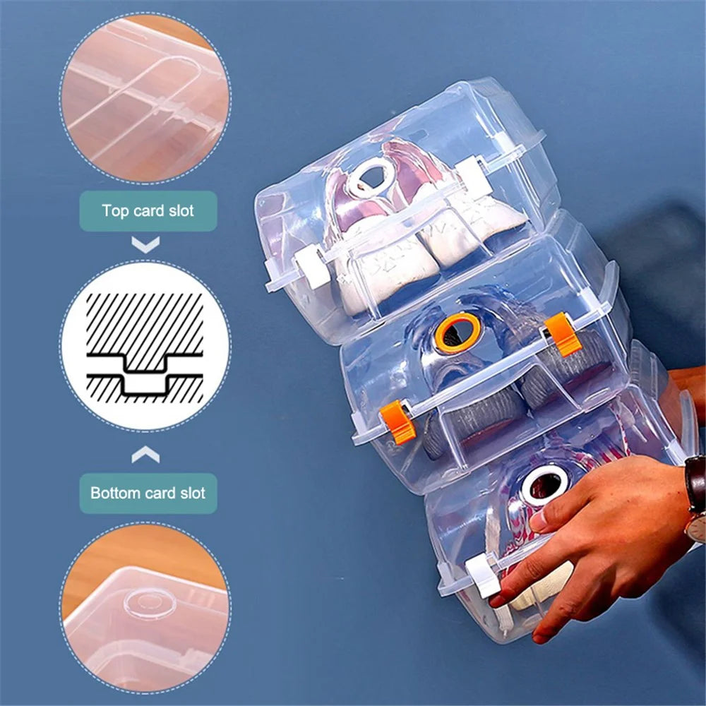 Dustproof Thickened Shoe Storage Box Home Shoe Organizer Transparent Plastic Organization Bin Case, Size: L - Pink - 7