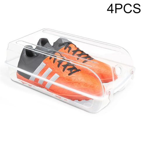4PCS Transparent Shoe Organizer Box Home Closet Plastic Shoe Storage Case Organizer, Size: M - White - 1