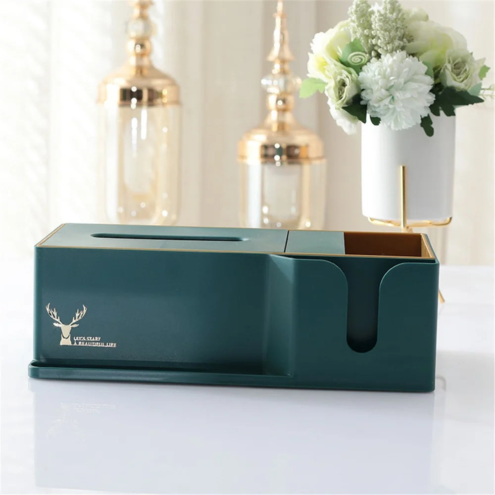 Light Luxury Style Tissue Box Cover Plastic Tissue Box Facial Tissue Holder Case for Home Bedroom Office - Green - 2
