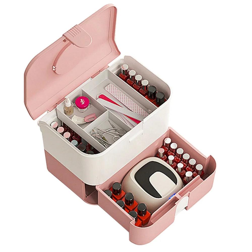 Desktop PP+ABS Makeup Organizer Cosmetic Storage Box Rack Display Case for Home Bedroom - Pink - 1