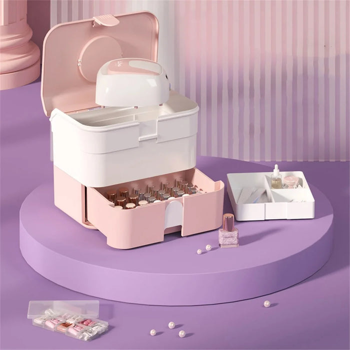 Desktop PP+ABS Makeup Organizer Cosmetic Storage Box Rack Display Case for Home Bedroom - Pink - 2