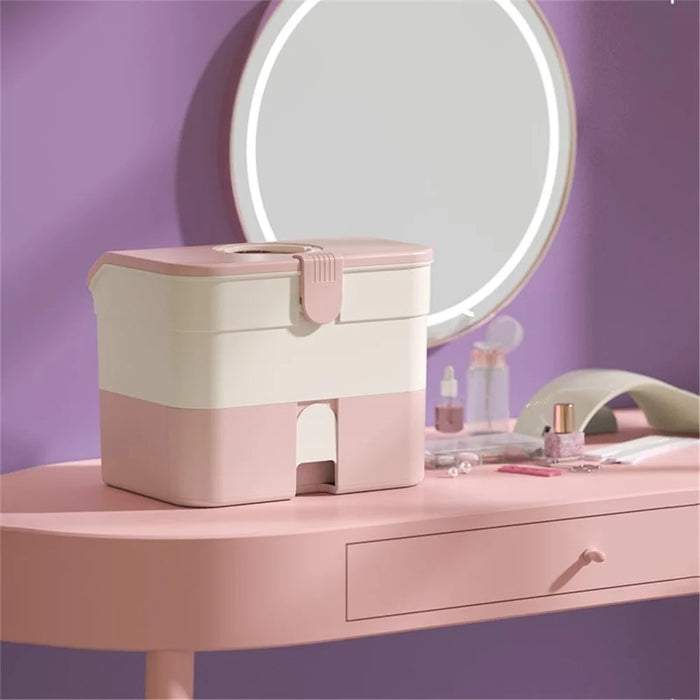 Desktop PP+ABS Makeup Organizer Cosmetic Storage Box Rack Display Case for Home Bedroom - Pink - 3