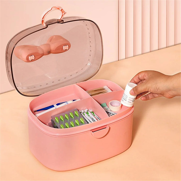 Home PP+ABS Medicine Storage Box Dual-Layer Pill Organization Case Vitamins Medications Organizer - Pink - 3
