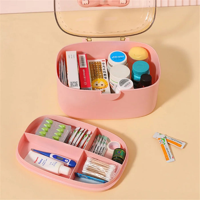 Home PP+ABS Medicine Storage Box Dual-Layer Pill Organization Case Vitamins Medications Organizer - Pink - 4