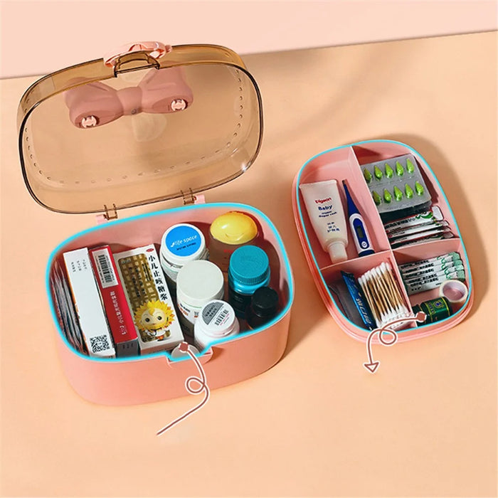 Home PP+ABS Medicine Storage Box Dual-Layer Pill Organization Case Vitamins Medications Organizer - Pink - 5