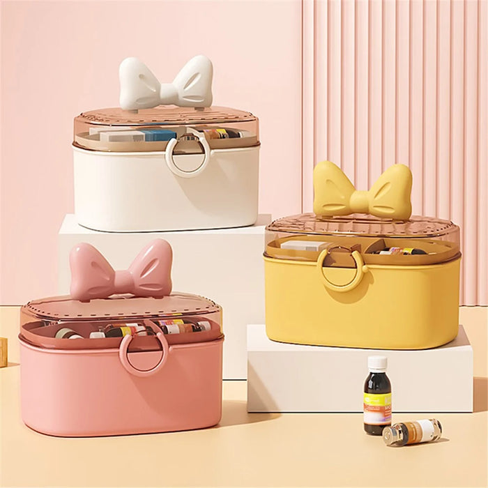 Home PP+ABS Medicine Storage Box Dual-Layer Pill Organization Case Vitamins Medications Organizer - Pink - 6