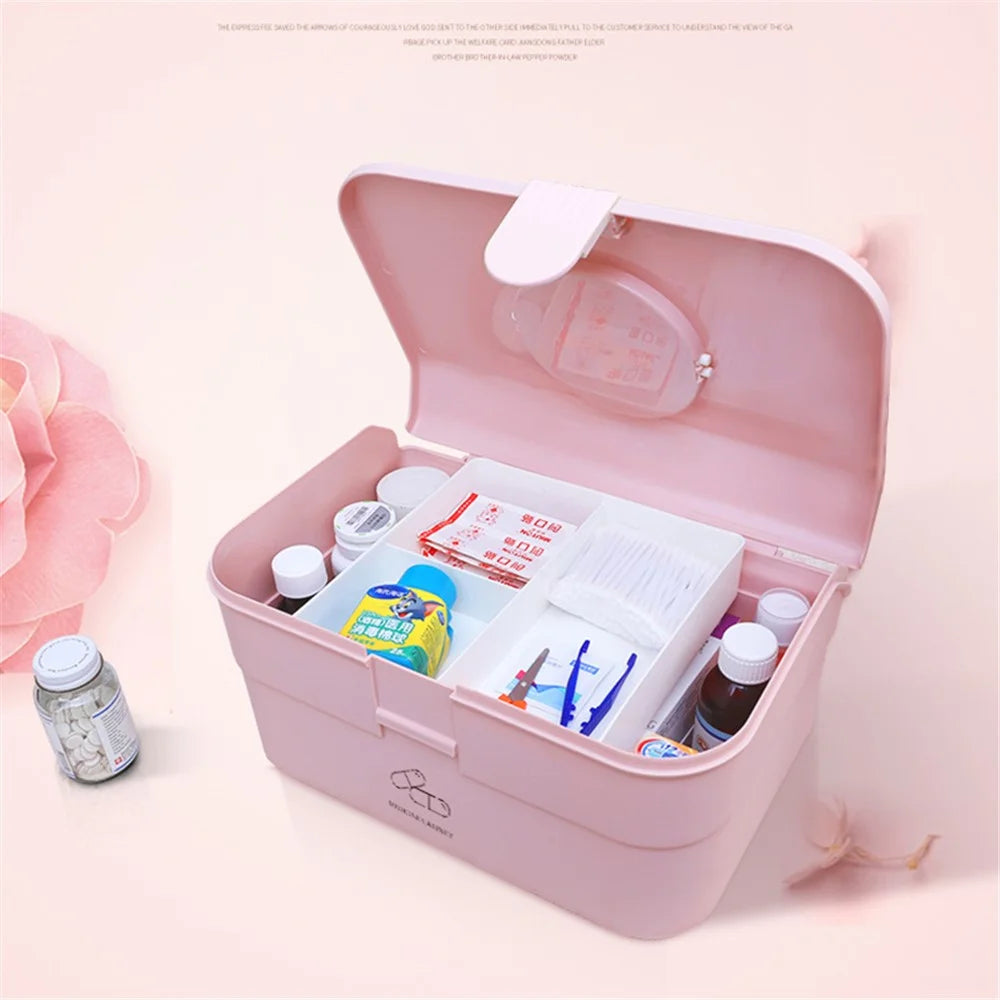 Dual-Layer Pill Organizer PP+ABS Pill Box Medicine Organizer Case Holder for Home - Pink - 3
