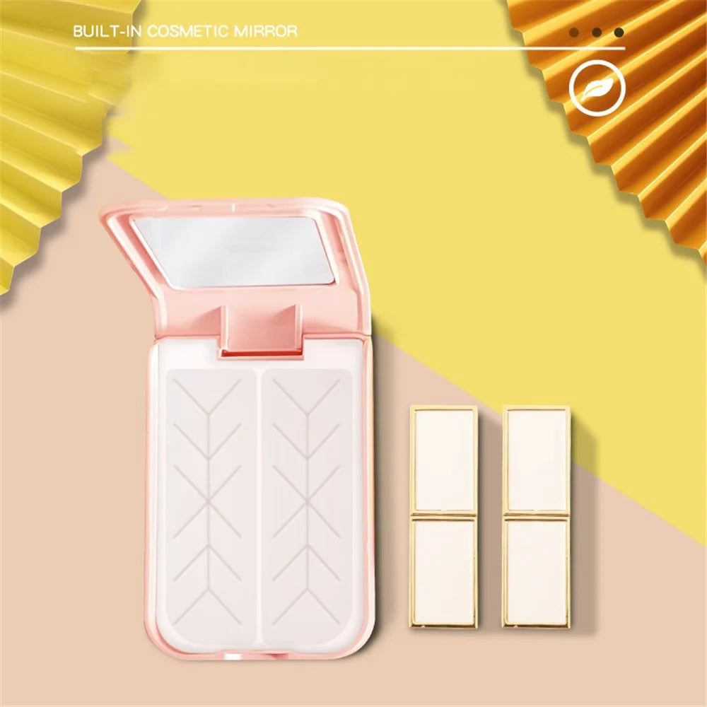 ABS+Silicone Makeup Lipstick Storage Box Container Gift Portable Lip Cream Case Holder with Mirror for Women Girls - Pink - 3