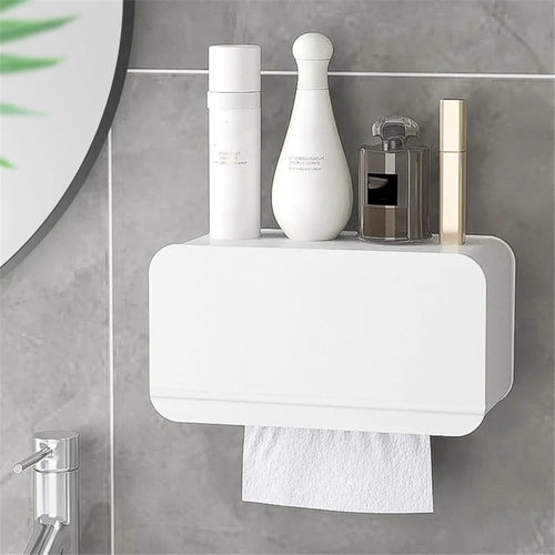 Wall Mounted Toilet Paper Holder ABS+Magnet Storage Shelf Tissue Box Rack for Home Bathroom - 1