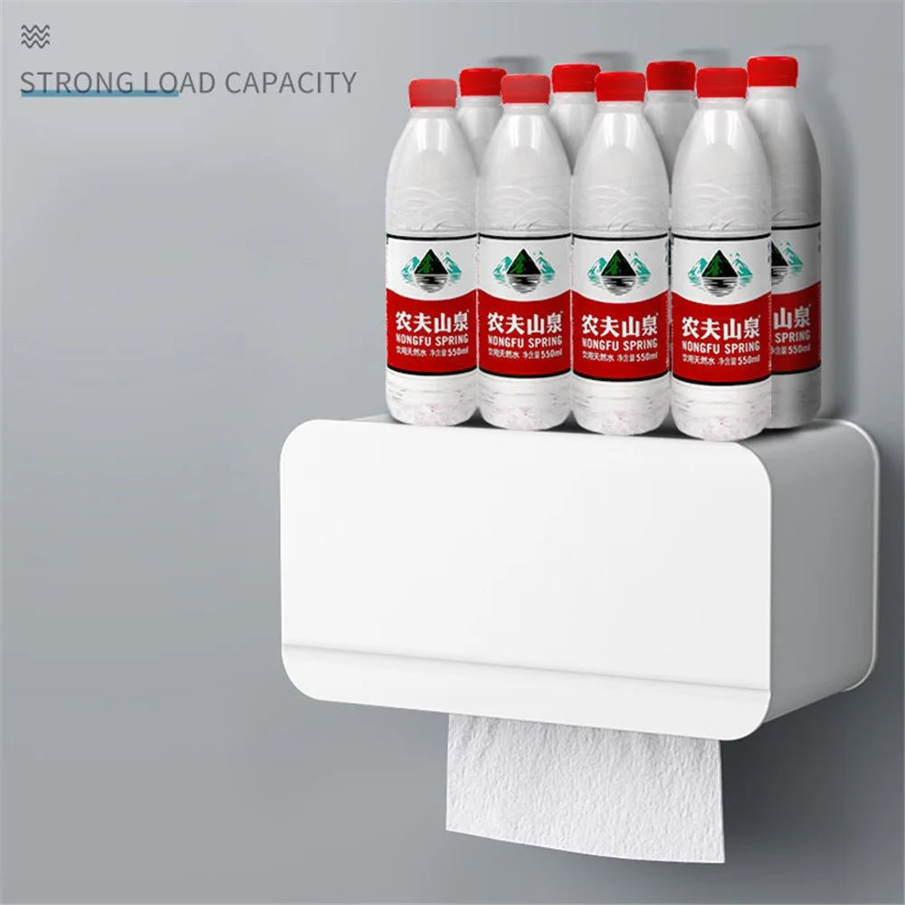 Wall Mounted Toilet Paper Holder ABS+Magnet Storage Shelf Tissue Box Rack for Home Bathroom - 4