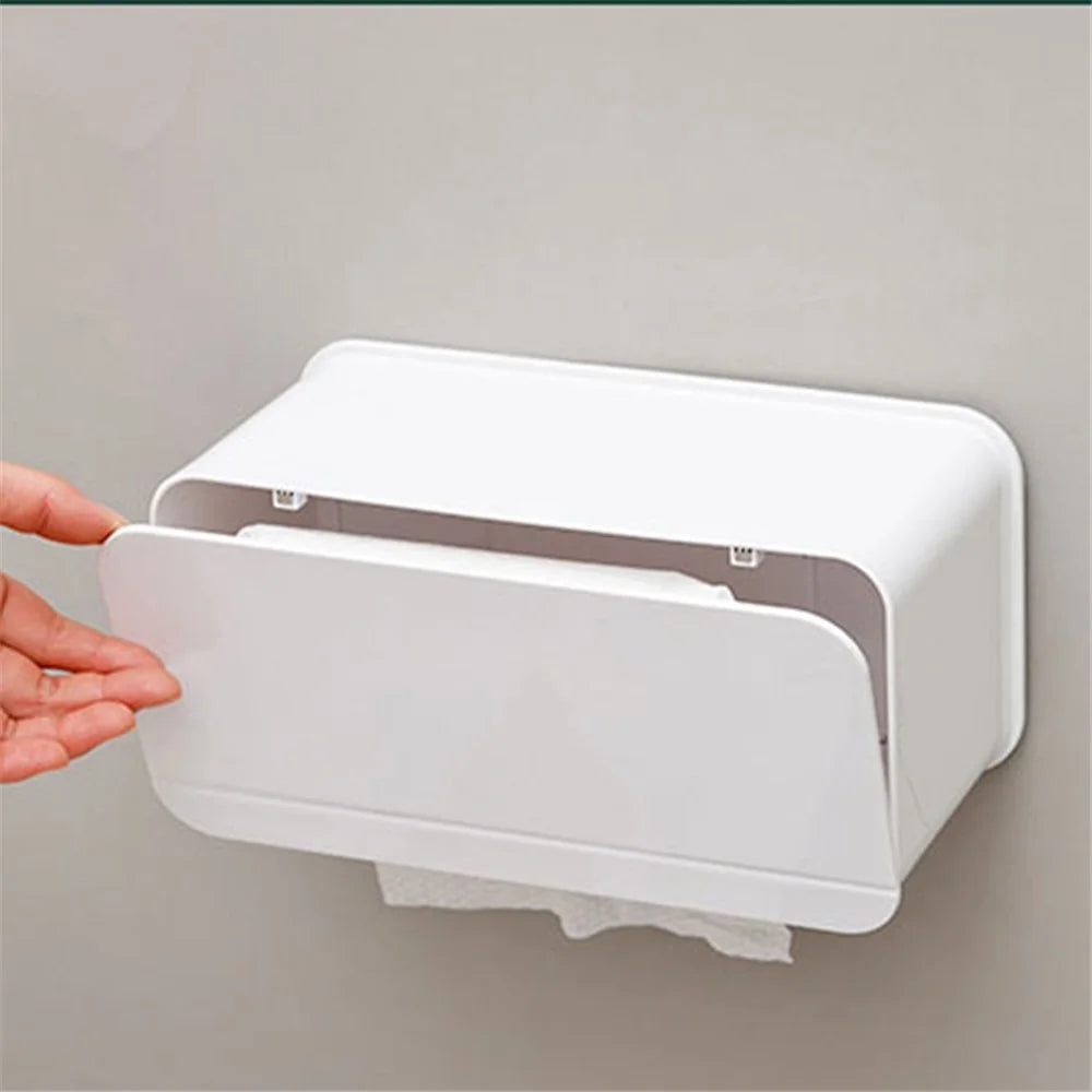 Wall Mounted Toilet Paper Holder ABS+Magnet Storage Shelf Tissue Box Rack for Home Bathroom - 7