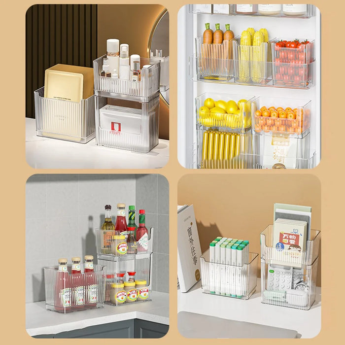 PET Refrigerator Organizer Box Fridge Side Door Storage Container, Double Layer / Size S (No FDA Certificate, BPA Free) - Transparent - 4