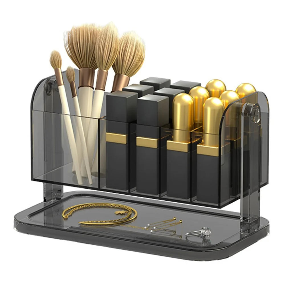 PET Lipstick Storage Box Multi-grid Dressing Table Makeup Brush Lip Glaze Transparent Organizer - Transparent Grey - 1