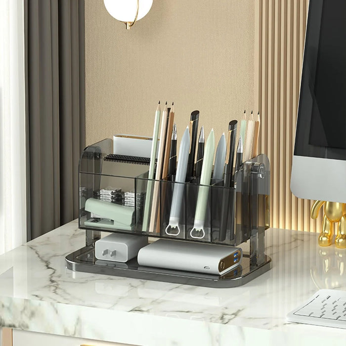 PET Lipstick Storage Box Multi-grid Dressing Table Makeup Brush Lip Glaze Transparent Organizer - Transparent Grey - 3