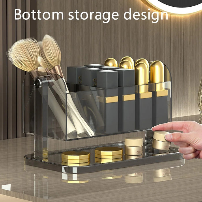 PET Lipstick Storage Box Multi-grid Dressing Table Makeup Brush Lip Glaze Transparent Organizer - Transparent Grey - 5