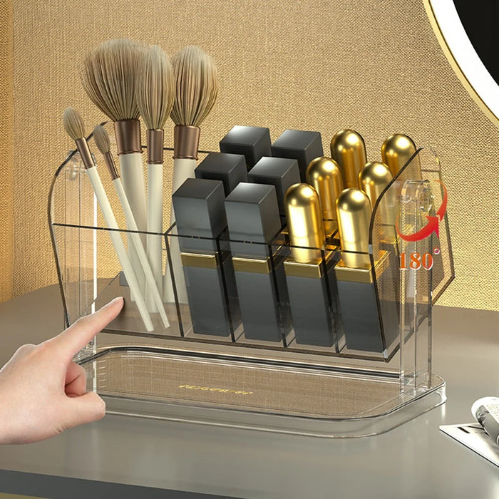 PET Lipstick Storage Box Multi-grid Dressing Table Makeup Brush Lip Glaze Transparent Organizer - Transparent Grey - 6