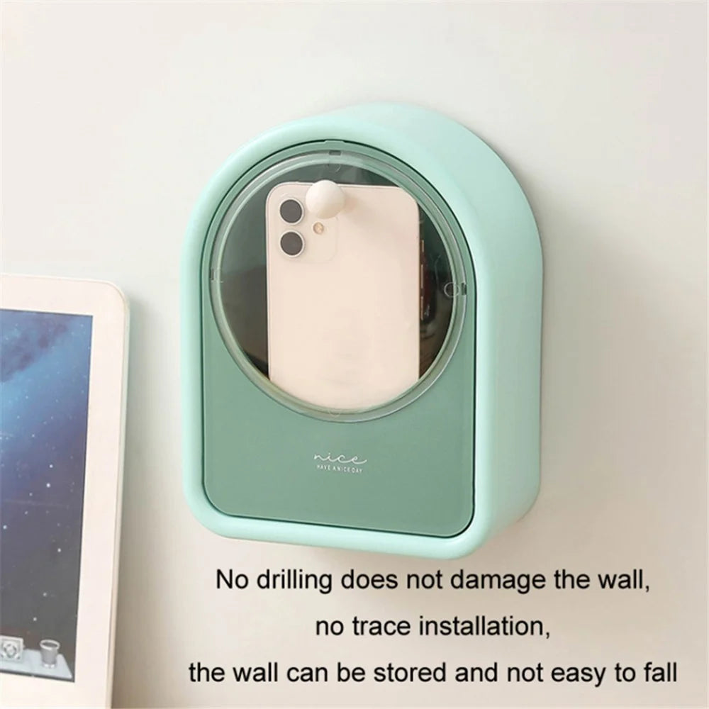 Bathroom Wall-Mounted Cotton Swab Holder Cosmetic Storage Box for Cotton Swabs, Makeup Pads - Green - 3