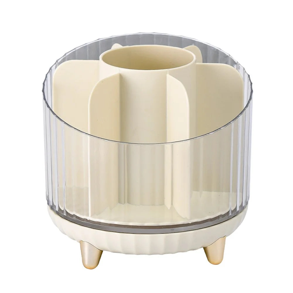 Makeup Organizer Rotating Brush Holder Clear Cosmetic Organizer Storage Display Box - Champagne - 1
