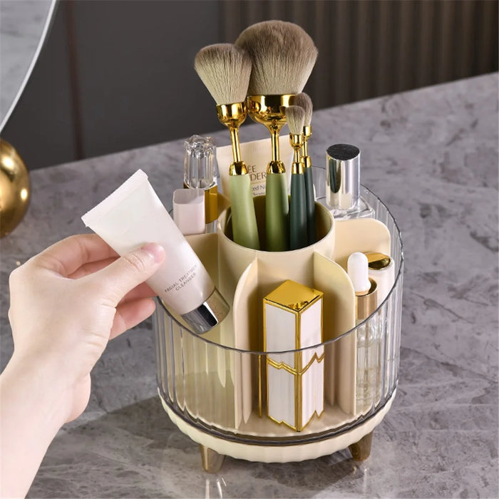 Makeup Organizer Rotating Brush Holder Clear Cosmetic Organizer Storage Display Box - Champagne - 2
