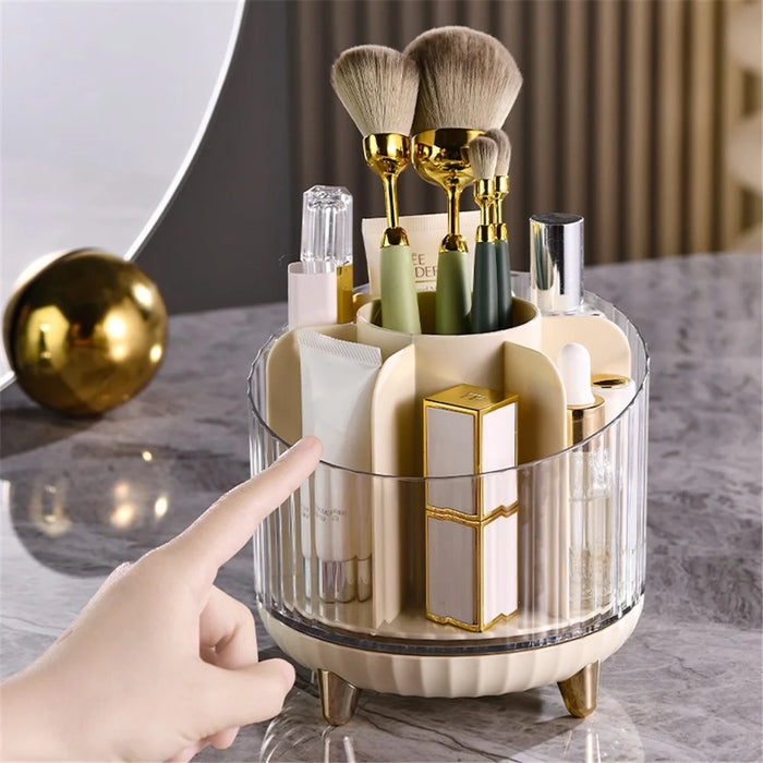 Makeup Organizer Rotating Brush Holder Clear Cosmetic Organizer Storage Display Box - Champagne - 3