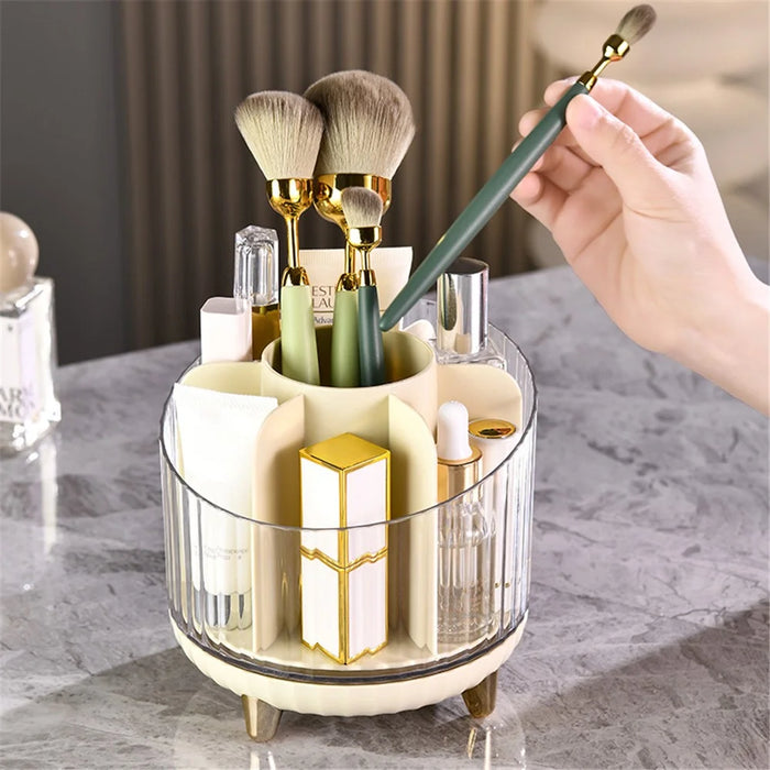 Makeup Organizer Rotating Brush Holder Clear Cosmetic Organizer Storage Display Box - Champagne - 4