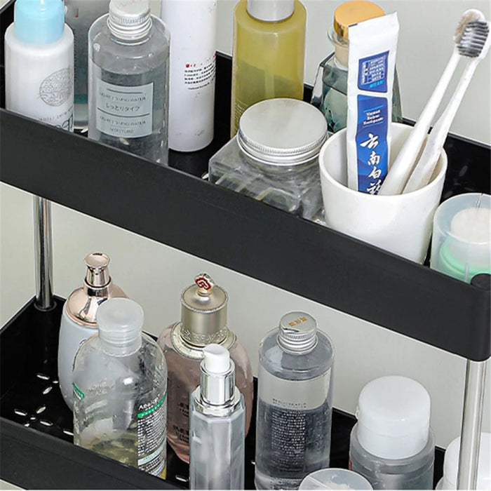 PP + Stainless Steel 3 Tier Narrow Type Bathroom Storage Rack with Wheels Rolling Organizer Shelf - Black - 4