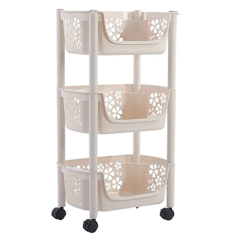 2073 3 Layer Plastic Storage Trolley Kitchen Cart Vegetable Fruit Organizer Rolling Shelf, Medium Size (BPA Free, No FDA Certificate) - 1
