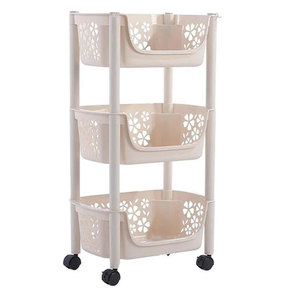 2073 3 Layer Plastic Storage Trolley Kitchen Cart Vegetable Fruit Organizer Rolling Shelf, Medium Size (BPA Free, No FDA Certificate) - 1