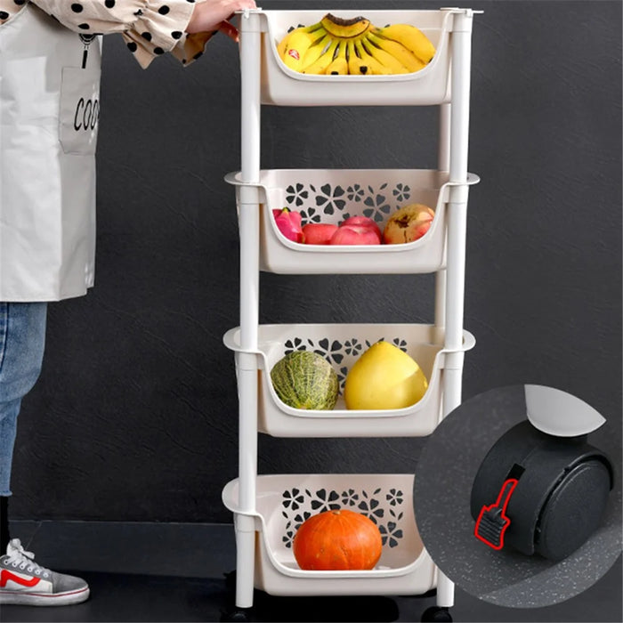 2073 3 Layer Plastic Storage Trolley Kitchen Cart Vegetable Fruit Organizer Rolling Shelf, Medium Size (BPA Free, No FDA Certificate) - 2