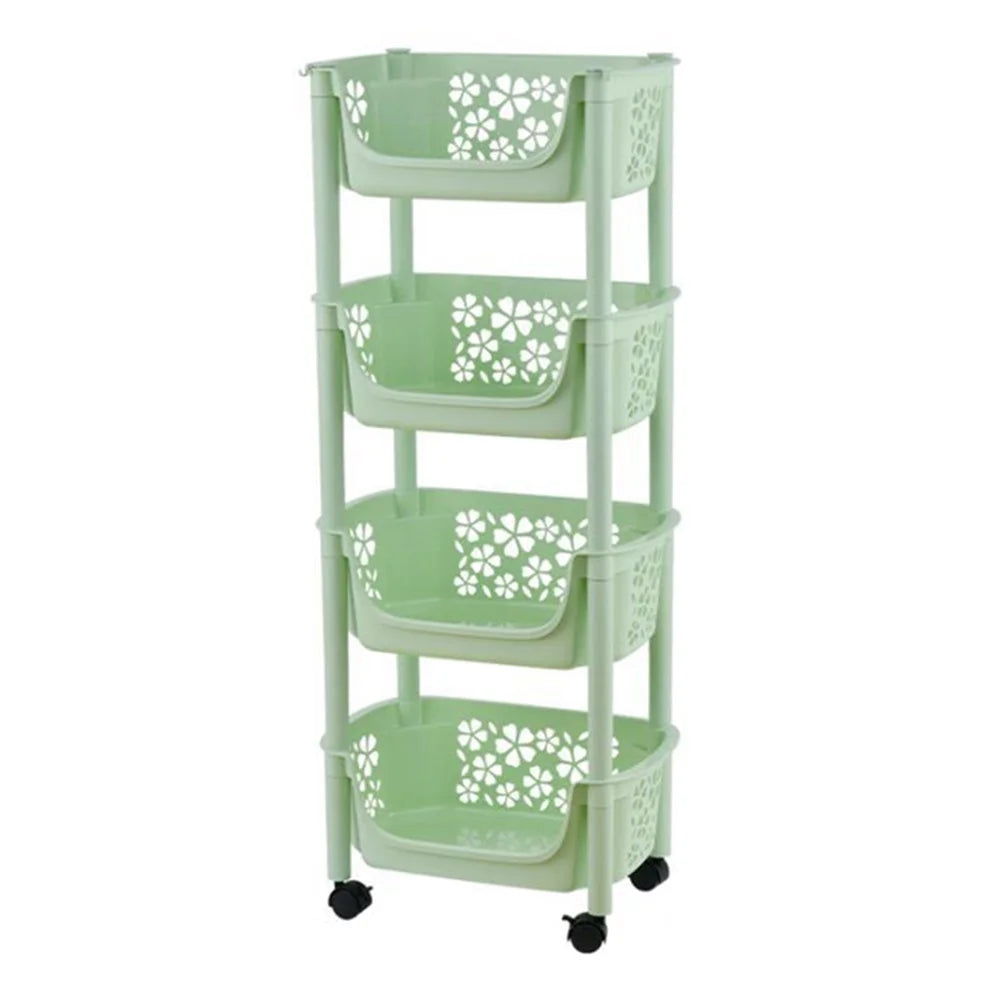 2074 Kitchen Plastic Storage Trolley Vegetable Fruit Organizer 4 Layer Rolling Shelf, Medium Size (BPA Free, No FDA Certificate) - Green - 1