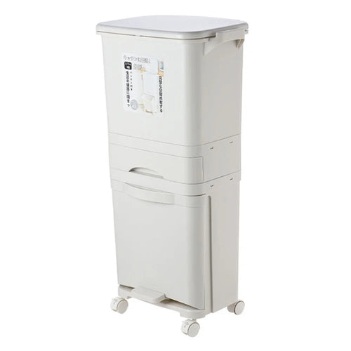 7023 42L Dry Wet Separation Plastic Trash Can Long Tube Kitchen Mobile Pulley Garbage Basket - 1
