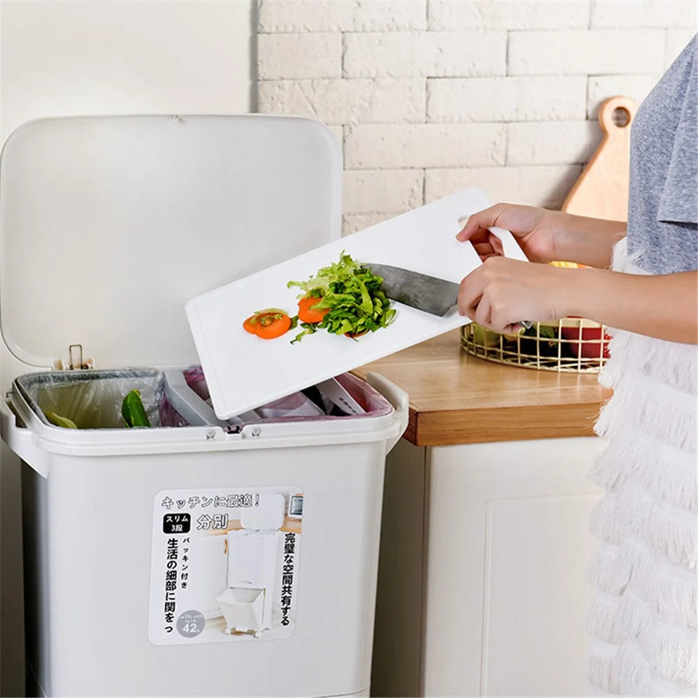 7023 42L Dry Wet Separation Plastic Trash Can Long Tube Kitchen Mobile Pulley Garbage Basket - 2