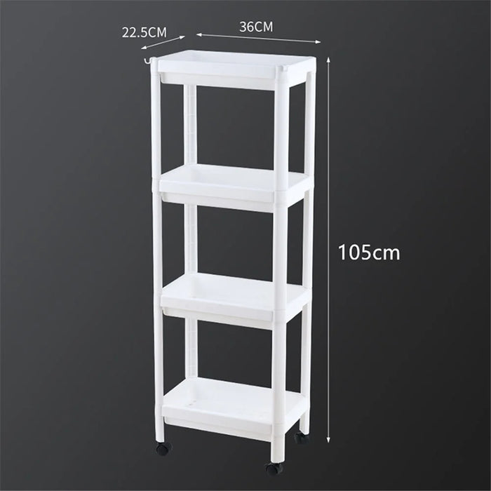 4 Layer Plastic Floor Standing Storage Rack Movable Pulley Storage Shelf for Bathroom Kitchen - Pink - 6