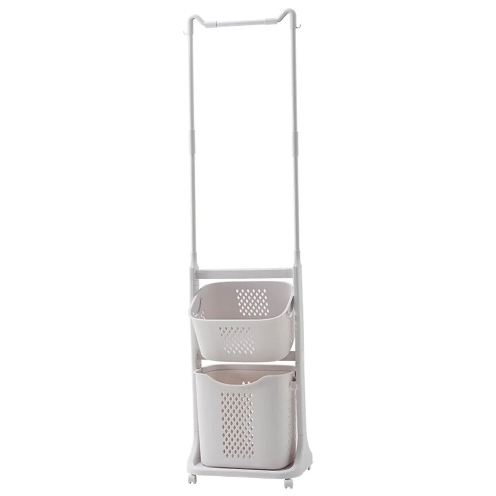 889 Garment Rack Clothing PP Storage Basket Moving Cart Clothes Organizer for Home Bedroom Laundry - 1