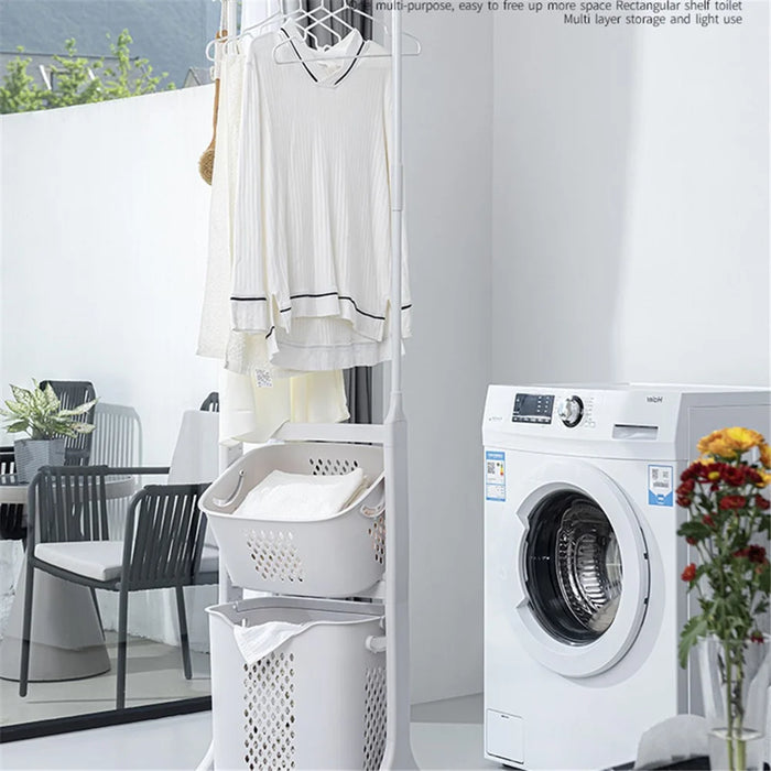 889 Garment Rack Clothing PP Storage Basket Moving Cart Clothes Organizer for Home Bedroom Laundry - 2