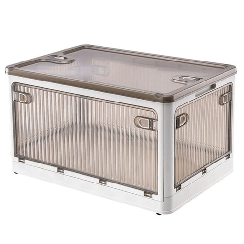 40L Transparent Plastic Storage Bin 5-Sided Door Opening Removable Pulley Stackable Folding Box, Size M - White - 1