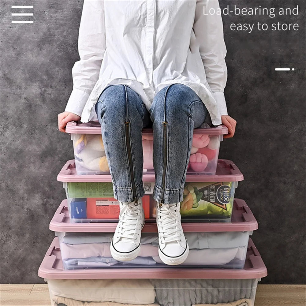 50L Clear Stackable Pulley Box Plastic Underbed Storage Box Household Clothes Quilt Organizer, Size XL - 3