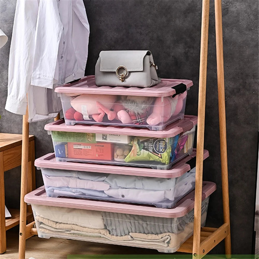 50L Clear Stackable Pulley Box Plastic Underbed Storage Box Household Clothes Quilt Organizer, Size XL - 4