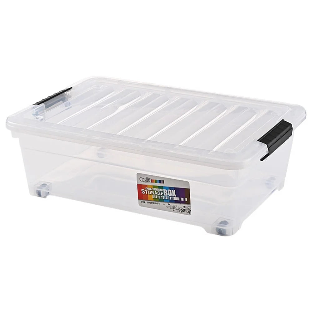 33L Plastic Underbed Storage Box Household Clothes Quilt Organizer Transparent Pulley Box, Size L - 1