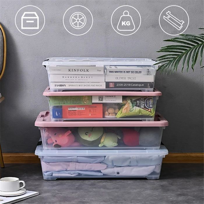 33L Plastic Underbed Storage Box Household Clothes Quilt Organizer Transparent Pulley Box, Size L - 2