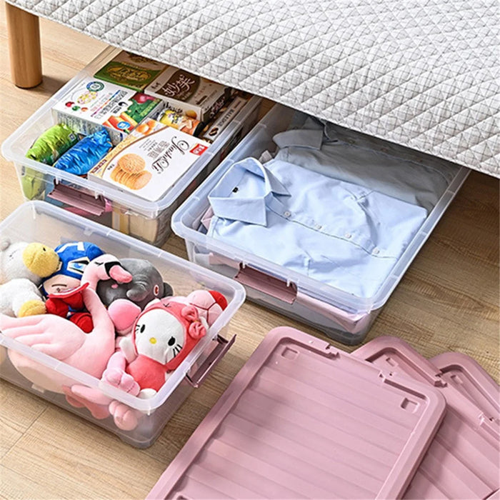 20L Transparent Plastic Underbed Storage Box Household Clothes Toy Organizer with Wheels, Size S - 3