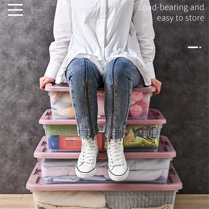 20L Transparent Plastic Underbed Storage Box Household Clothes Toy Organizer with Wheels, Size S - 4