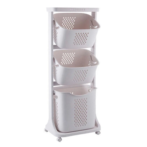 F827-3 Dirty Clothes Storage Basket PP 3 Layer Wash Clothes Storage Organizer with Rolling Wheel - 1
