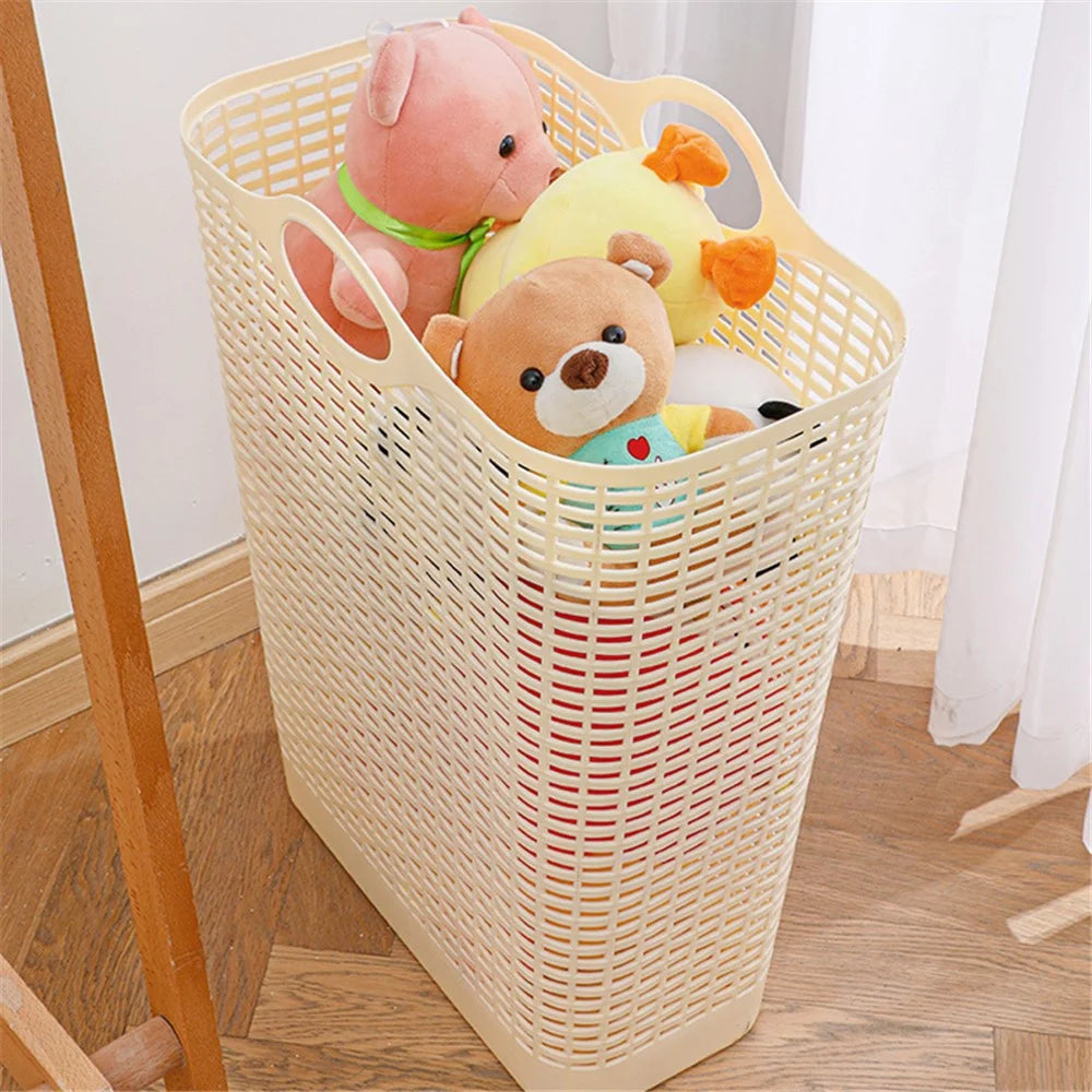 7019 20Pcs Plastic Laundry Basket Hollow-out Dirty Clothes Storage Basket with Handles - Yellow - 2