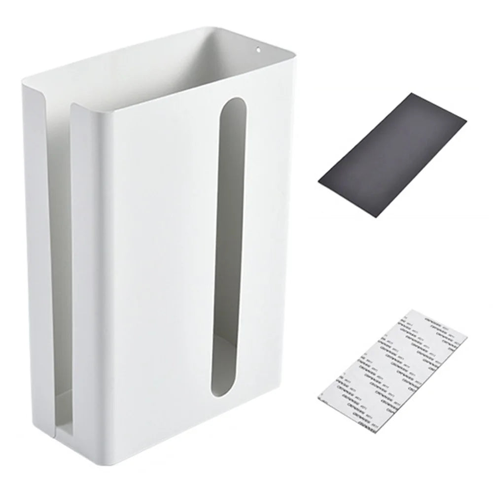 Magnetic Punching-Free Kitchen Tissue Paper Dispenser Carbon Steel Trash Bag Holder Storage Box - White - 1